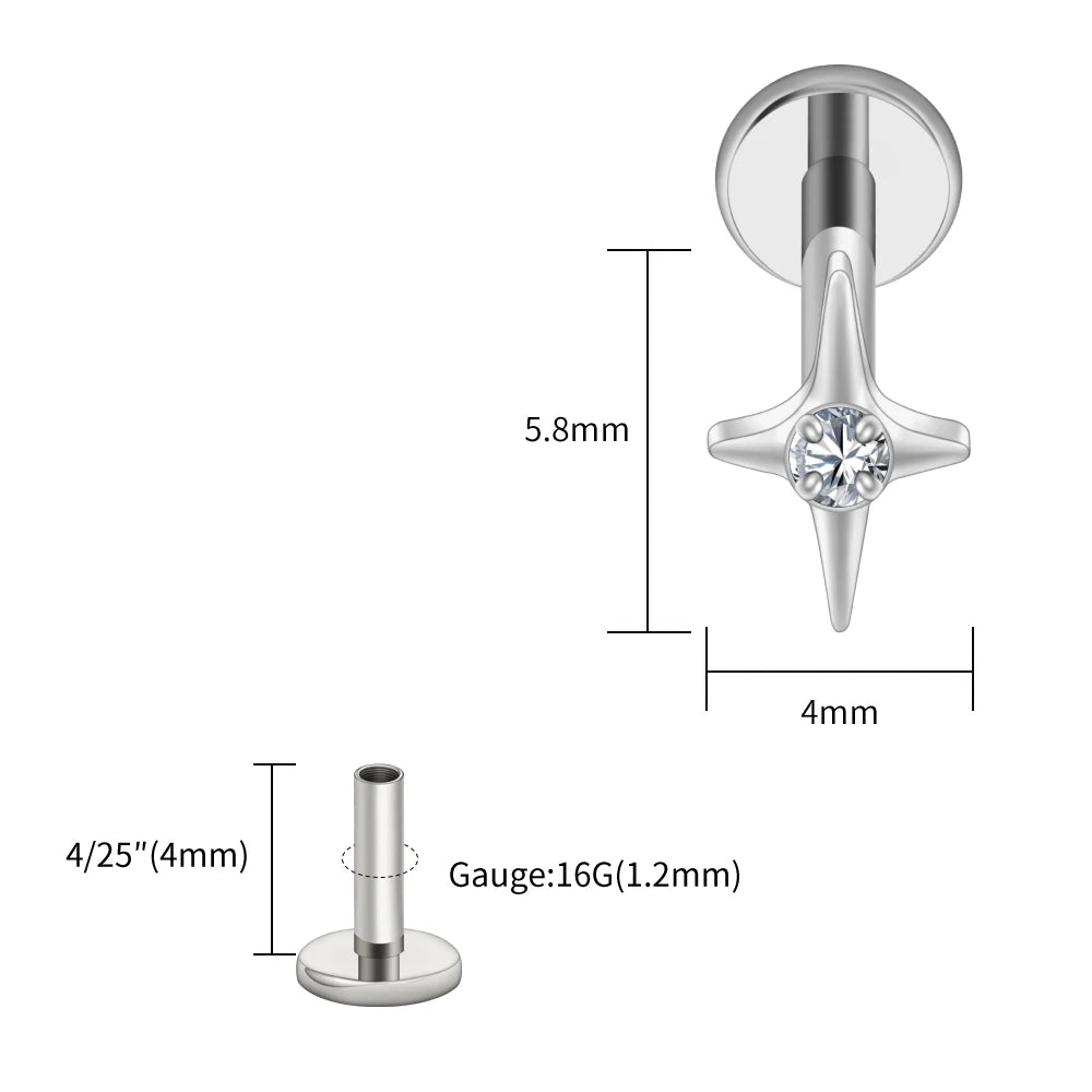 Right Grand ASTM F136 Titanium Four Point Star Flat Back Stud 16G Tiny CZ Cartilage Earring Helix Tragus Nose Piercing Jewelry