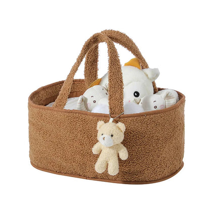 Customized Name Baby Diaper Bags Storage Basket with Bear Pendant Nursery Organizer Basket Storage for Baby Stuff Mom Nappy Bag