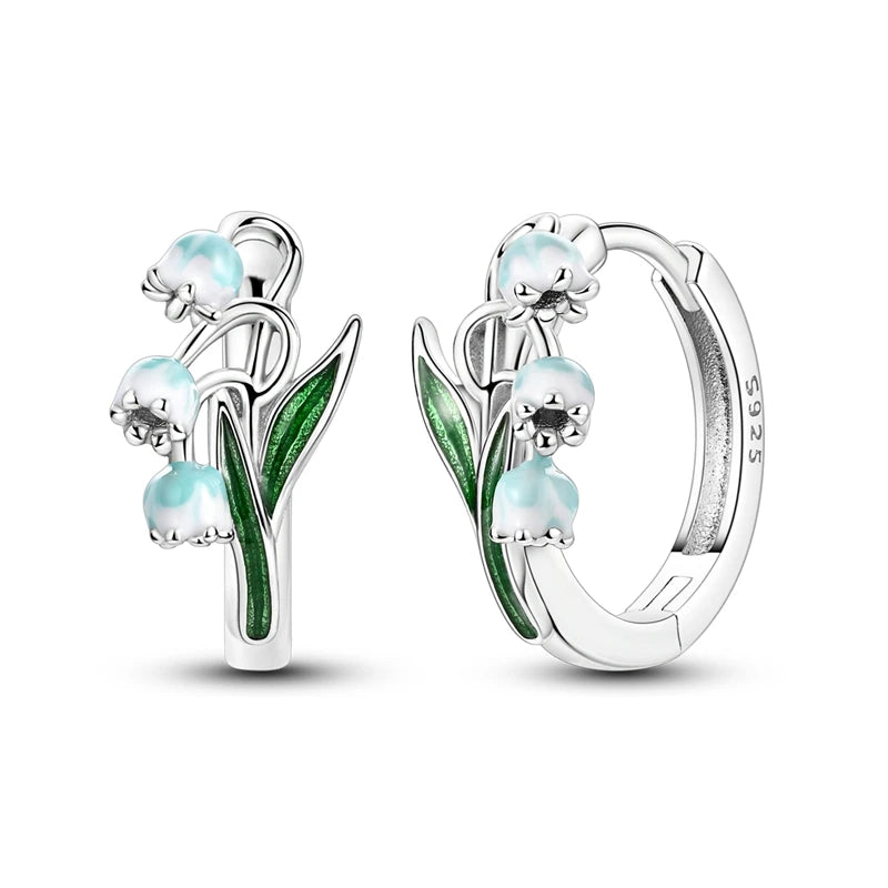 Original 925 Sterling Silver Hoop Earrings Women's Fashion Jewelry Butterfly Iris Lily of the Valley Tulip Flower Luxury Earring