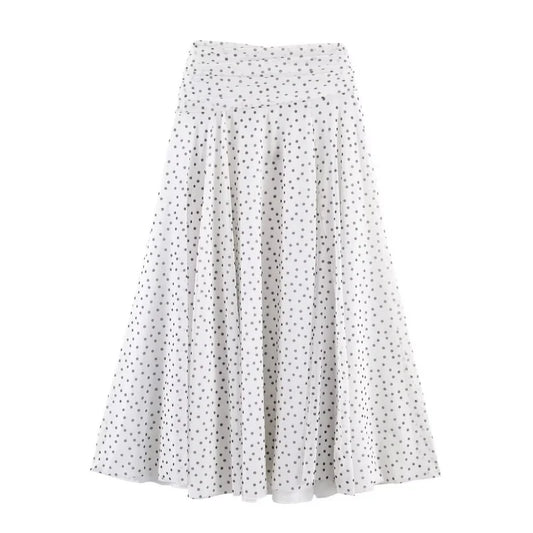 Summer Polka Dot A-Line Long Skirt Women High Waist Pleated MIDI Skirts Female Elegant Holidays Wear 2026 New