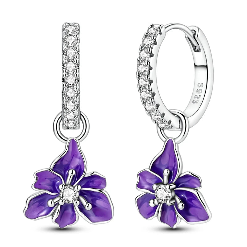 Original 925 Sterling Silver Hoop Earrings Women's Fashion Jewelry Butterfly Iris Lily of the Valley Tulip Flower Luxury Earring