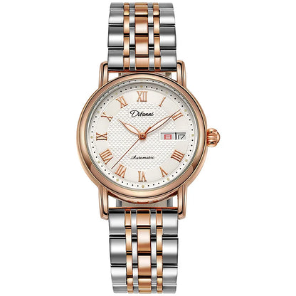 Stainless Steel Roman Dial Day-Date Luminous Waterproof Self-Wind Automatic Mechanical Watch for Women
