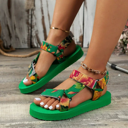 Summer Flat Women's Shoes Outdoor Sandals Casual Women Slippers Hemp Rope Set Foot Beach Sandals Large Size Hook & Loop Sandals