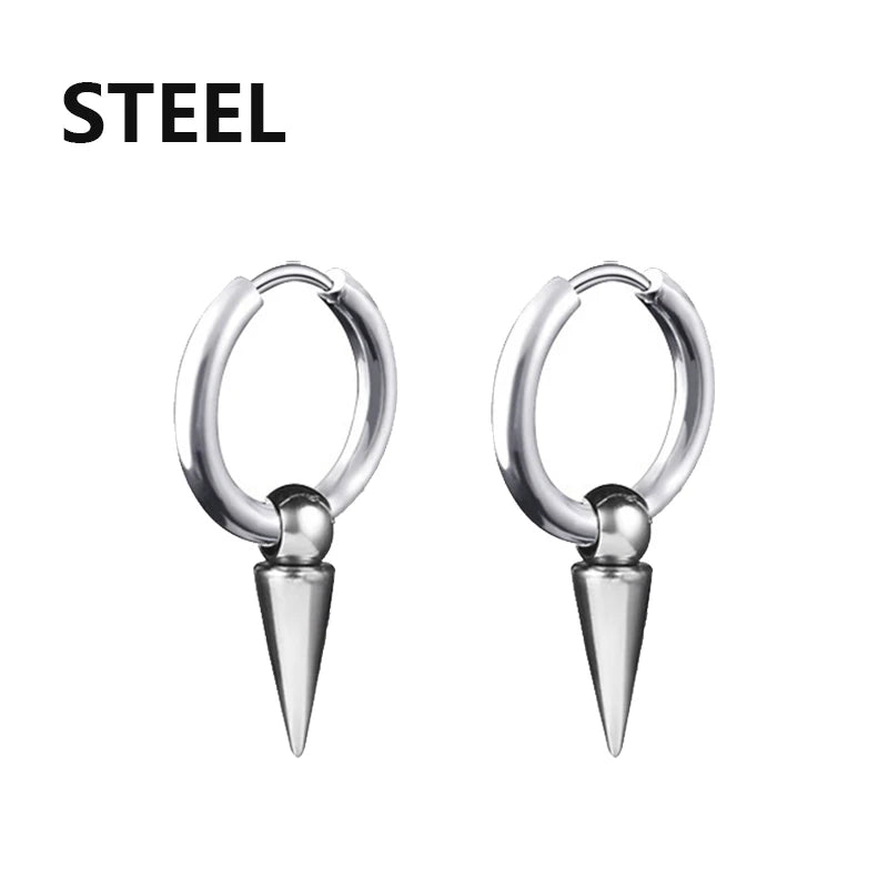 2PC Punk stainless steel Small Hoop Earrings for Men and Women Gothic Cross Ear Ring Pop Hip Hop Piercing Ear studs Jewelry