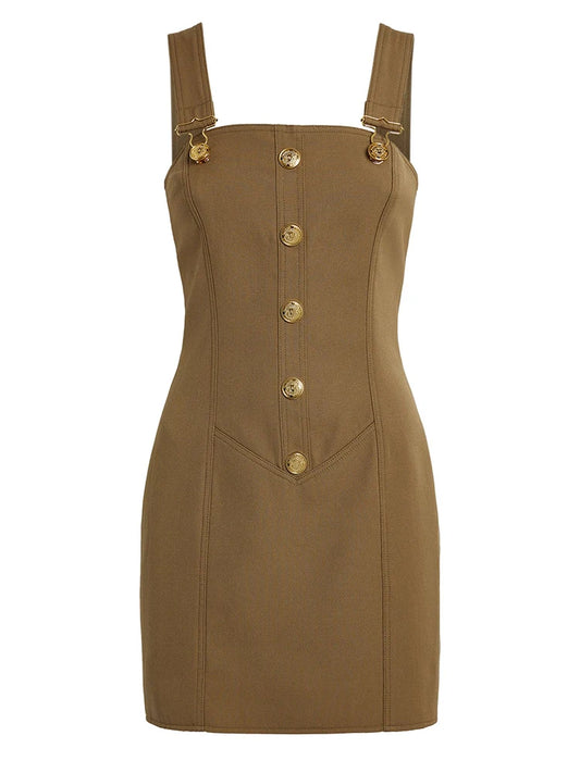 HIGH STREET Newest 2026 Summer Fashion Star Style Designer Women's Lion Buttons Pinafore Dress