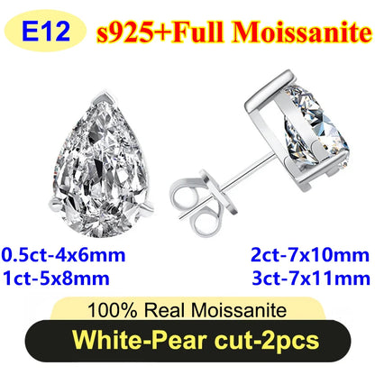 PureNew 0.5-3ct Classic Full Moissanite Earrings For Women S925 Silver Plated 18k Gold D Color VVS1 Women's Moissanite Earrings