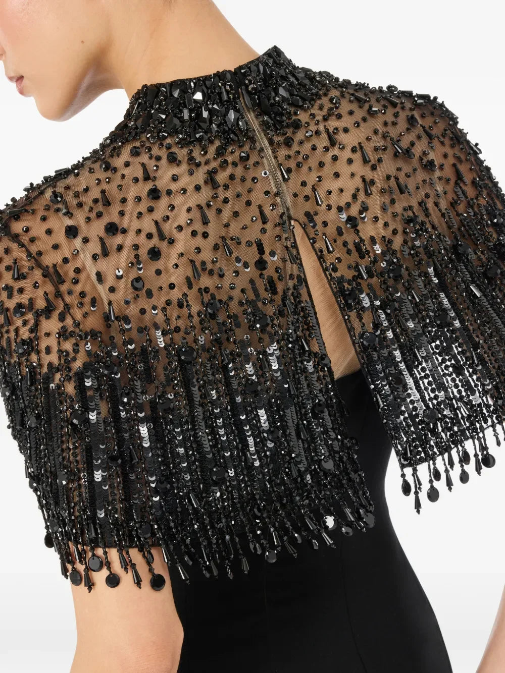 Luxury Bead Party Dresses High Collar Short Sleeve Black Jersey Straight Floor Length Evening Dress Back Zipper  Gown Customized