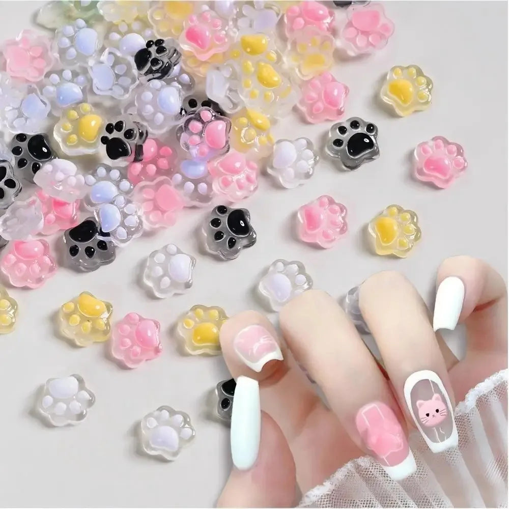 20Pcs 3D Luminous Cat's Paw Nail Charms Cute Resin Cat Paws Y2K Nail Art Decorations DIY Hair Clip Crafts