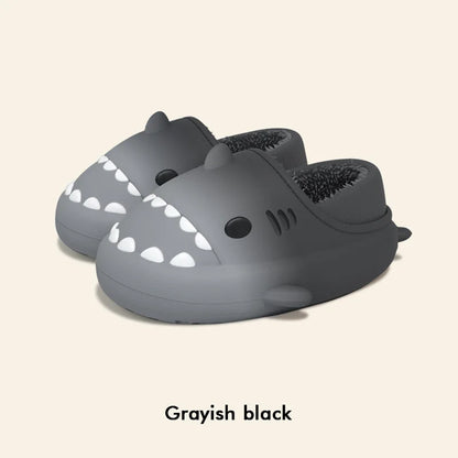 Litfun Fuzzy Shark Slippers For Women Men Winter Indoor Plush Cartoon Cotton Shoes New Outdoor Adults Kids Waterproof Furry Shoe