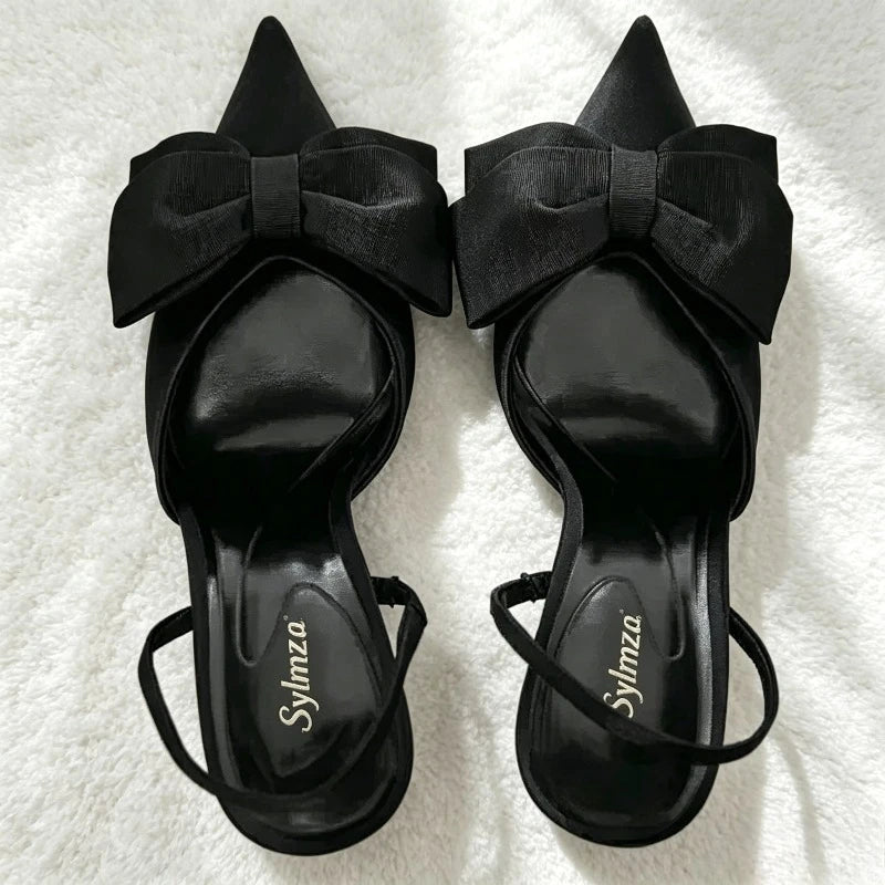 Women's Bow-Detail Pointed-Toe Slingback Heels