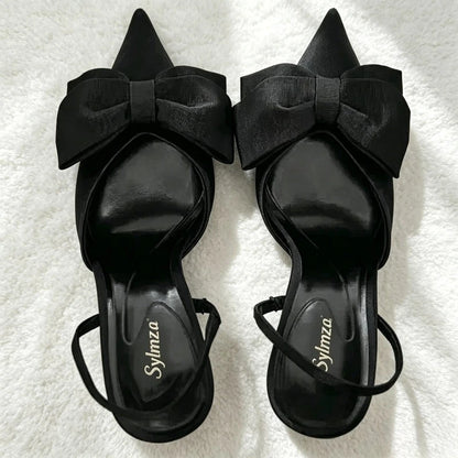 Women's Bow-Detail Pointed-Toe Slingback Heels