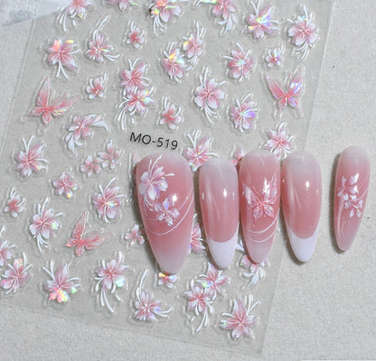 5D Embossed Nail Art Decals Elegant Petals Florals Daisy Flowers Leaves Adhesive Sliders Stickers For Manicure Tips Decoration