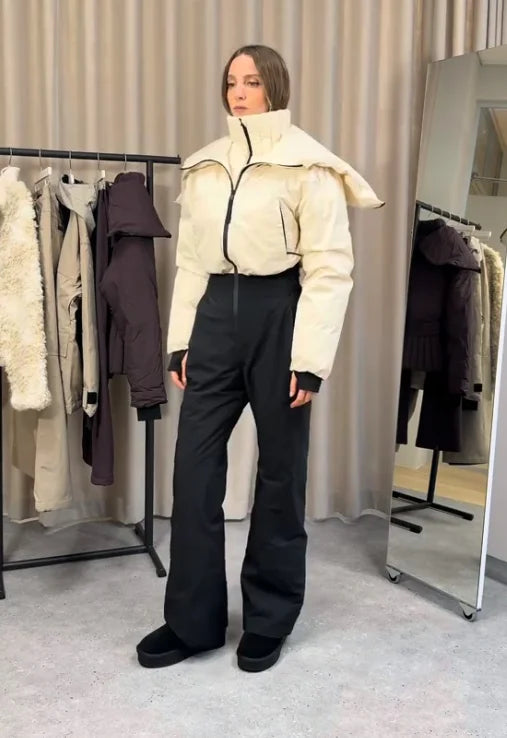 Winter Women's Black Fur Hooded Belted Ski Jumpsuit Slim Fit Waterproof Windproof Skiwear 2026 Lady Warm Sport Snow Bodysuit New