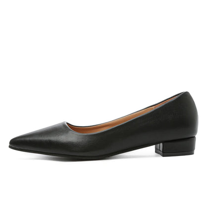 New Pointed Toe Shallow Mouth Square Heel Small Leather Shoes Women's Elegant Fashion High Heels Dress Shoes Zapatos Mujer