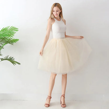 5 Layers 65cm Black Pleated Skirt Sexy Midi Tulle Skirt High Waist Full Lining Adult Tutu Korean Style Women Jupe Femme Faldas
