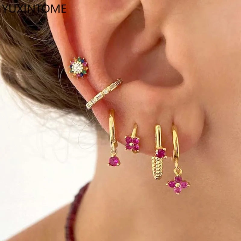 925 Sterling Silver Ear needles Crystal Zircon Small studs Earrings for Women gold-plated round Piercing Earrings New in 2022