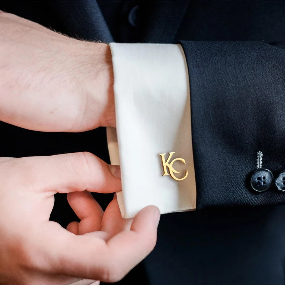 Customized First Letter Combination Cufflinks, Stainless Steel Groom And Groomsman Cufflinks Set, Personalized Holiday Gifts