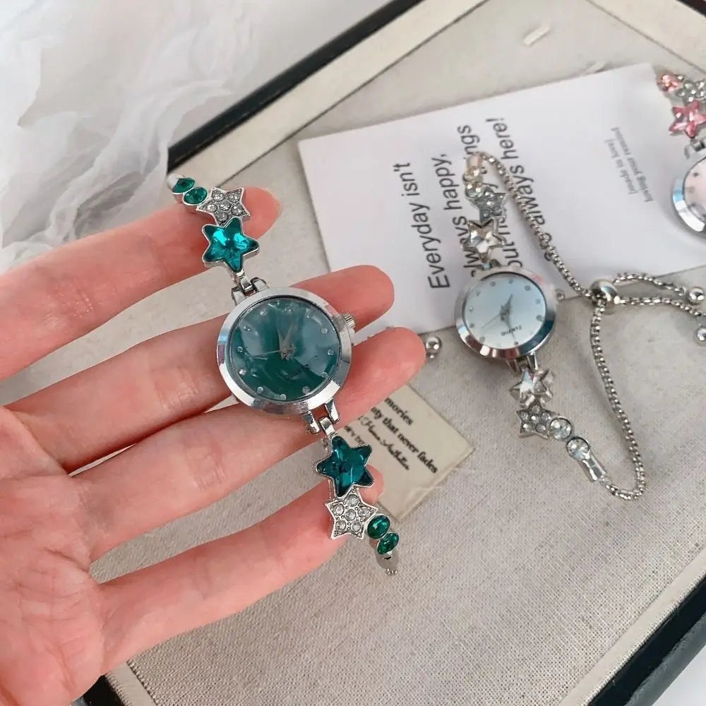 Fashion Adjustable Bracelet Watch Rhinestone Alloy Quartz Watch Star Chain Watch for Women Girls
