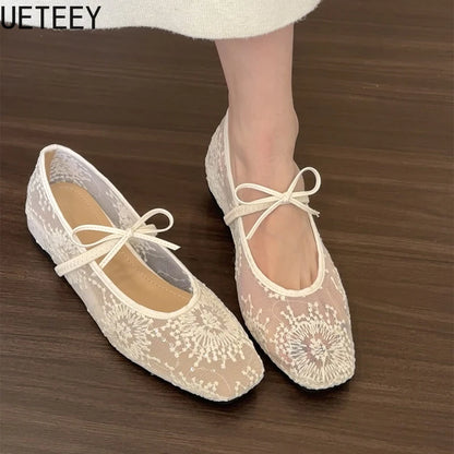 Breathable Women Mary Jane Flats Shoes Fashion Butterfly-knot Shoes Laides Soft Sole Comfort Street Style Shoes