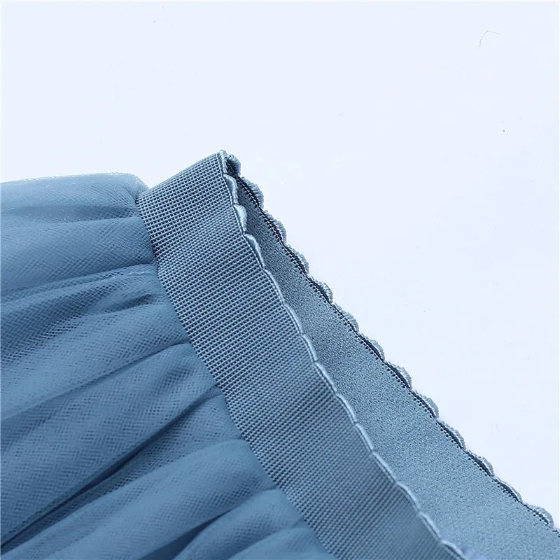 5 Layers 65cm Black Pleated Skirt Sexy Midi Tulle Skirt High Waist Full Lining Adult Tutu Korean Style Women Jupe Femme Faldas
