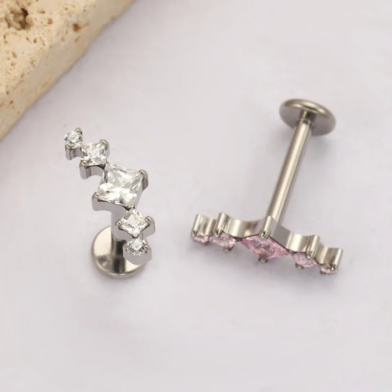 ASTM F136 Titanium Princess Arch Square CZ Helix Piercing Labret Tragus Conch Earrings Lobe Lip G23 TItanium Nose Body Jewelry