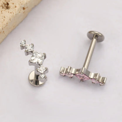 ASTM F136 Titanium Princess Arch Square CZ Helix Piercing Labret Tragus Conch Earrings Lobe Lip G23 TItanium Nose Body Jewelry