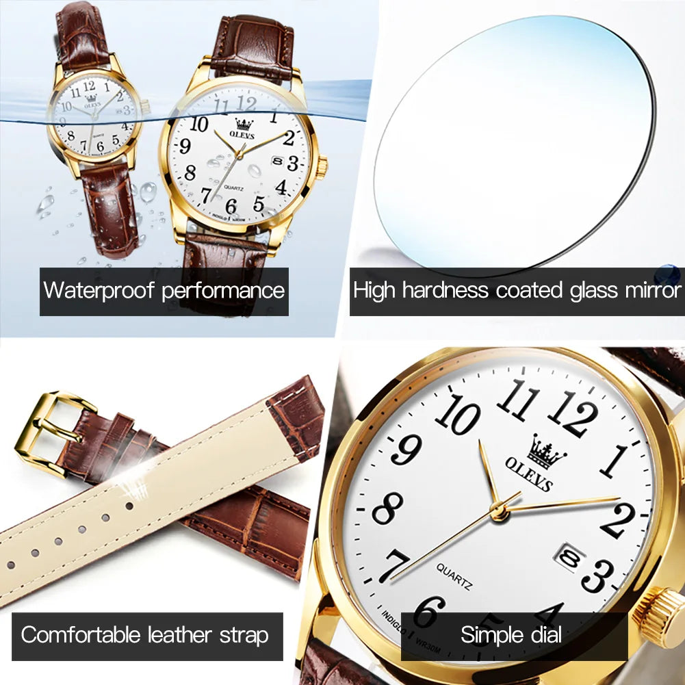 OLEVS 5566 Classic Brand Quartz Women's Watch Luxury Business Waterproof Leather Strap Elegant Dating Women's Clock Reloj Mujer