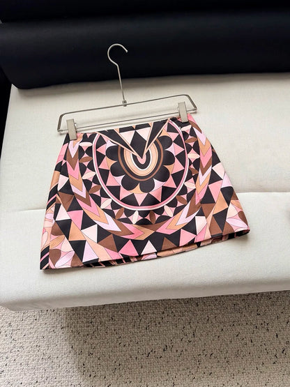 Summer Fashion Party Vintage Pattern Print Silk Mini Pencil Skirt Women's Low Waist Slim Buckle Strap Buttock Covering Skirt