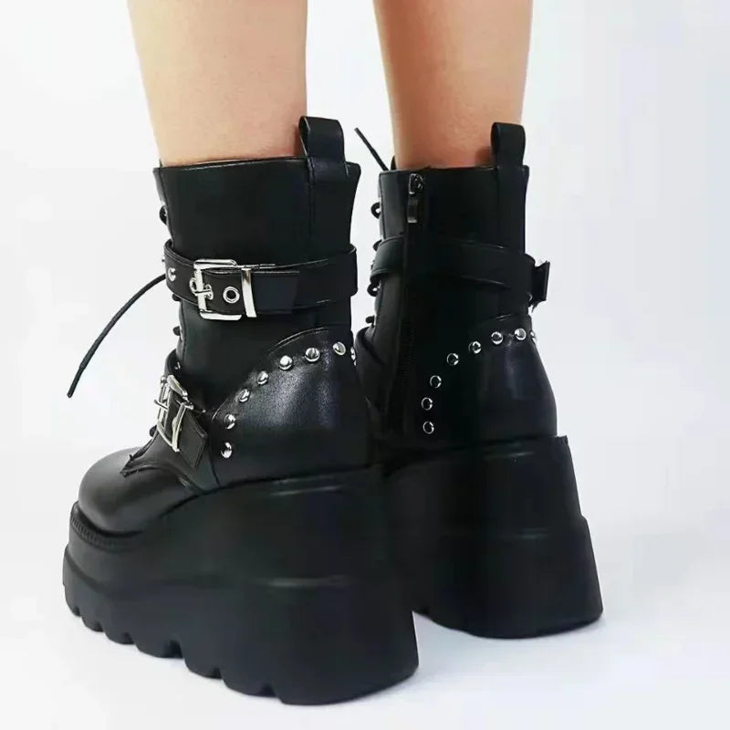 Women's Lace-Up Buckle-Detail Platform Boots