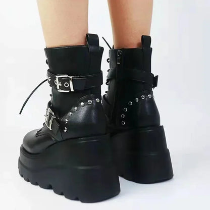 Women's Lace-Up Buckle-Detail Platform Boots
