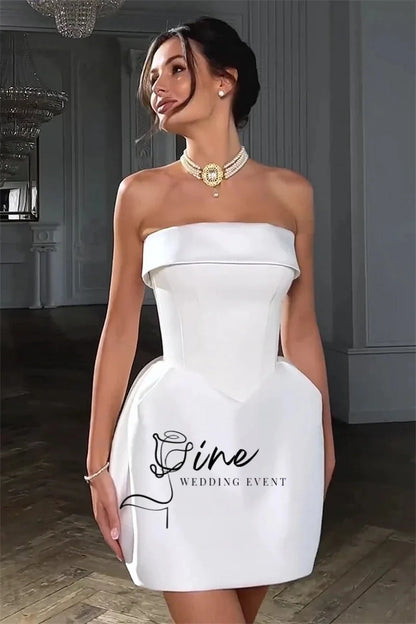 Oine Customized White Short Wedding Dresses Strapless Mini Sexy Bridal Gowns Sleeveless Formal Party Dress for Bride Birthday