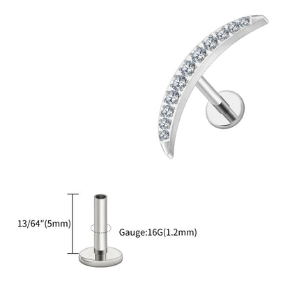 Right Grand ASTM F136 Titanium Long Crescent Moon Labret with CZ 16G Screw Back Climber Earring Helix Cartilage Tragus Piercing
