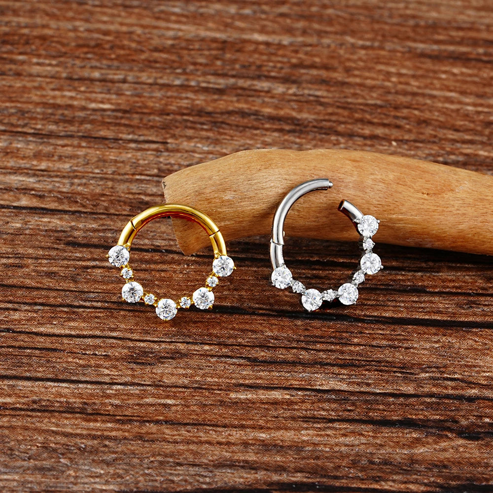 Right Grand ASTM F136 Titanium 16G Hinged Daith Earring Segment Hoop 8mm/10mm CZ Septum Clicker Nose Ring Piercing Body Jewelry