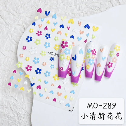 5D Embossed Nail Art Decals Elegant Petals Florals Daisy Flowers Leaves Adhesive Sliders Stickers For Manicure Tips Decoration