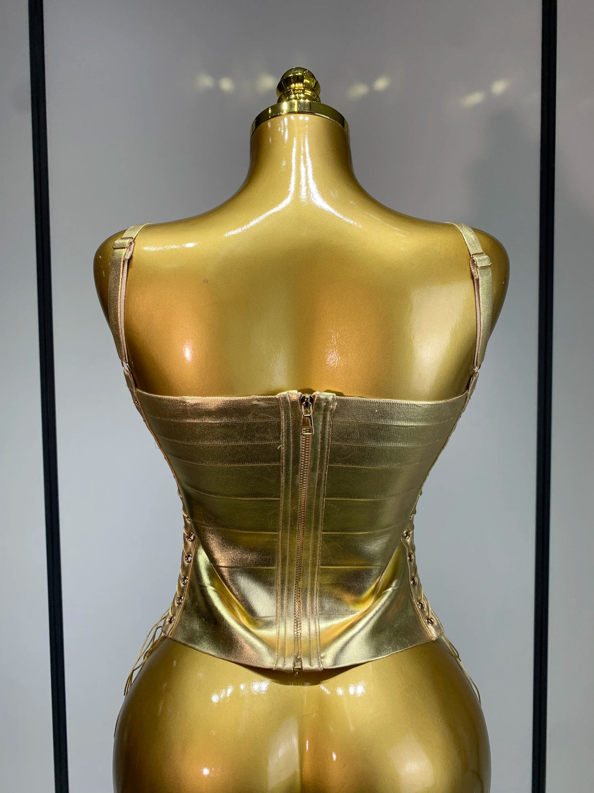 Sparkly Slver Gold Bandage Top Women Sexy Nightclub Evening Party Backless Spicy Girl High Street Stage Outfit
