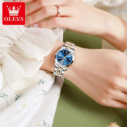 OLEVS 9998 Women Watch Luxury Original Quartz Fashion Brand Diamond Waterproof Luminous Wristwatch Calendar Window Elegance Design For Women