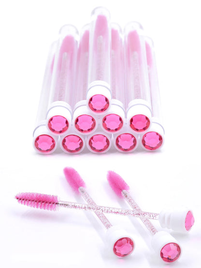10Pcs Eyelash Brushes Tubes Reusable Lash Mascara Wands Lash Extension Brushes In Case Diamond Eyebrow Brushes Comb Containers