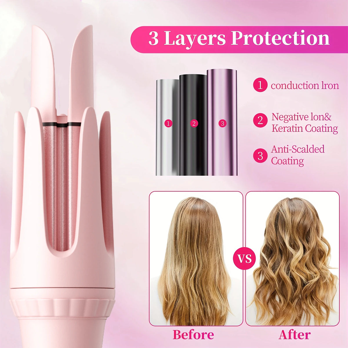 32mm Hair Curling Wand Professional Portable Curler Iron Electric Curly Tongs for Creating Various Hairstyles for Hair Makeover