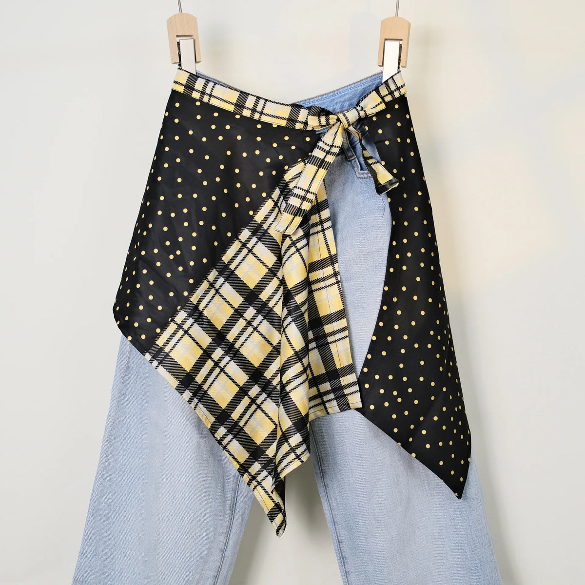 Streetwear Layering Pannier Skirt with Side Tie, Paisley Polka Dot Leopard Print Hem, Multifunctional Apron Skirt for Dresses
