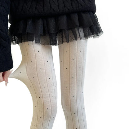 Essential Polka Dot Pattern Pantyhose Ribbed Texture Cotton Material Thigh High Stockings Fashion Comfortable Leggings