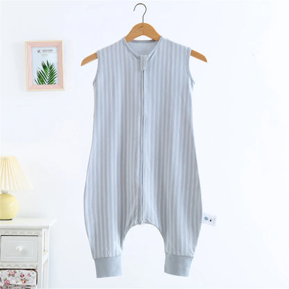 Summer Thin Vest-Style Children's Sleeping Bag, Comfortable at Home, Pure Cotton Striped Split-Leg Sleeping Bag