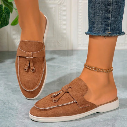 2025 New Casual Flat Bottom Lock Tassel Loafers Fashion Women Single Shoes Brand Metal Buckle Slipper Comfortable Slip on Shoes