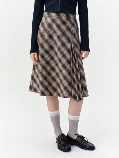Women's Brown Plaid A-Line Skirt