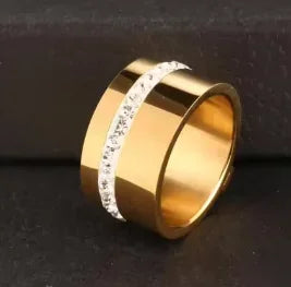 Crystal High End Non Tarnish Fashion Geometric Open Gold Plated Stainless Steel Rings for Women Wedding Ring Jewelry