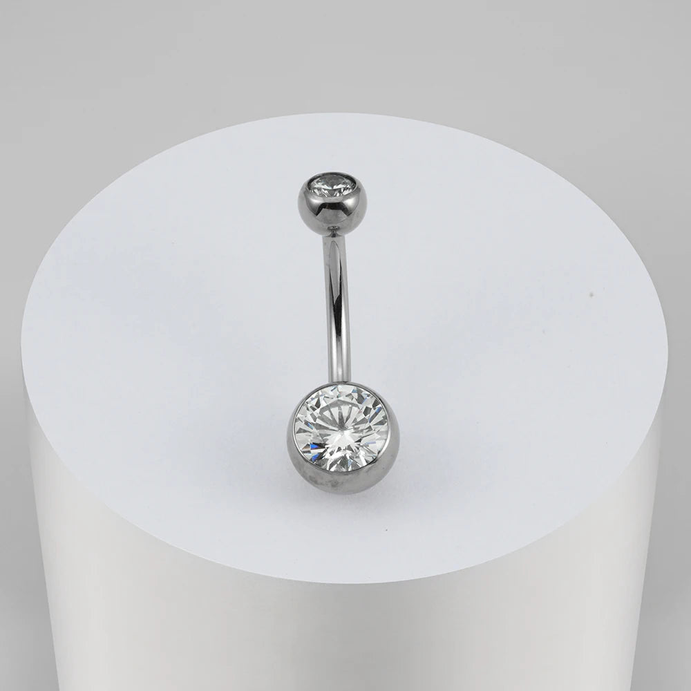 Right Grand Implant Grade Titanium 14G Internally Threaded Press Fit Clear Curved Belly Button Rings