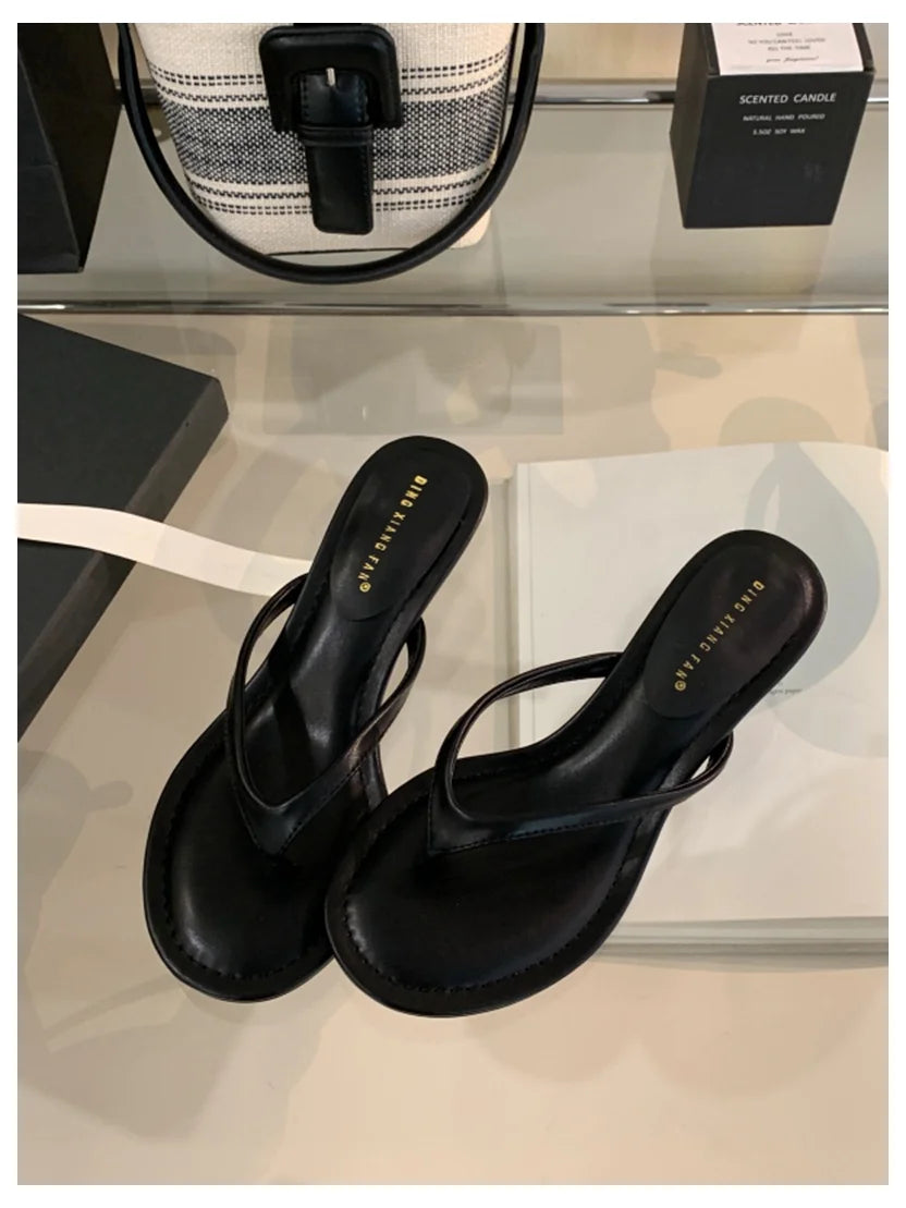 Fashion Brand High Heel Slippers Women Slip On Slide Narrow Band Sandals Shoes Casual Female Slipper Big Size 40 Sandalias Mujer