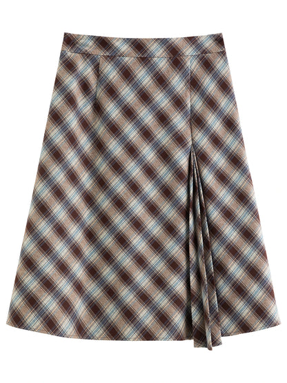 Women's Brown Plaid A-Line Skirt