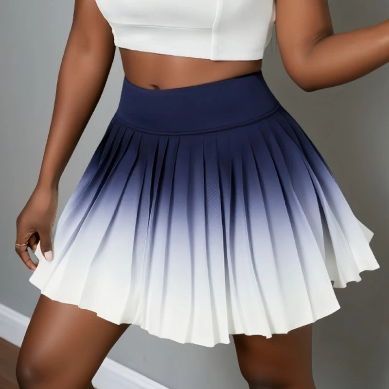 Summer Gradient Color Running Shorts Side Pocket False 2 Pieces Tennis Mini Skirt Cooling Quick Dry Breathable Yoga Skirt Women