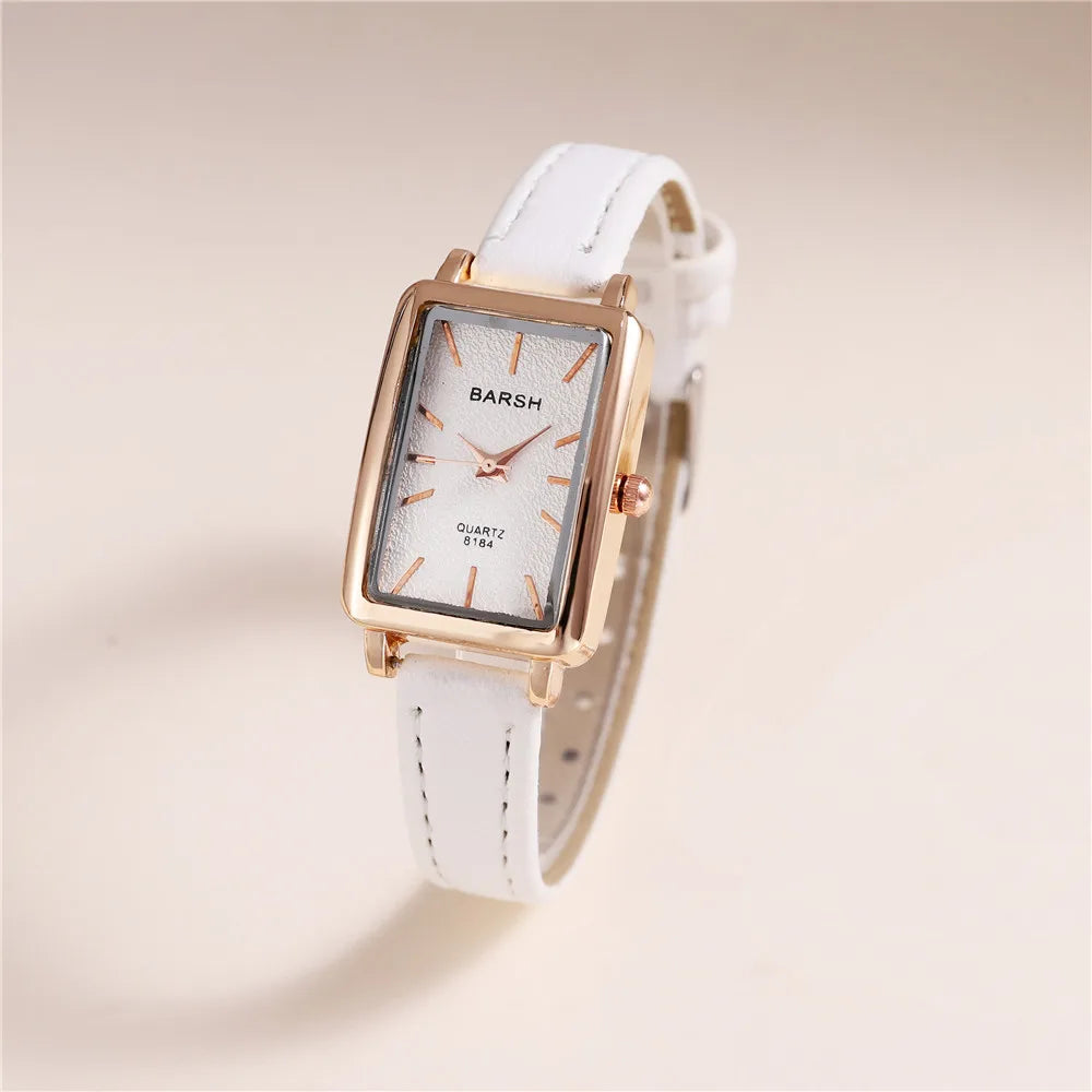 Fashion Rectangle Dial Quartz Women Leather Watch