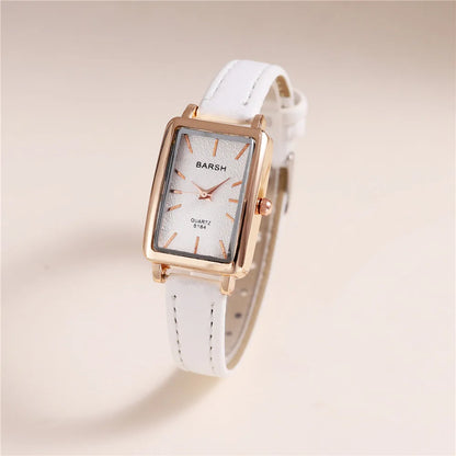 Fashion Rectangle Dial Quartz Women Leather Watch